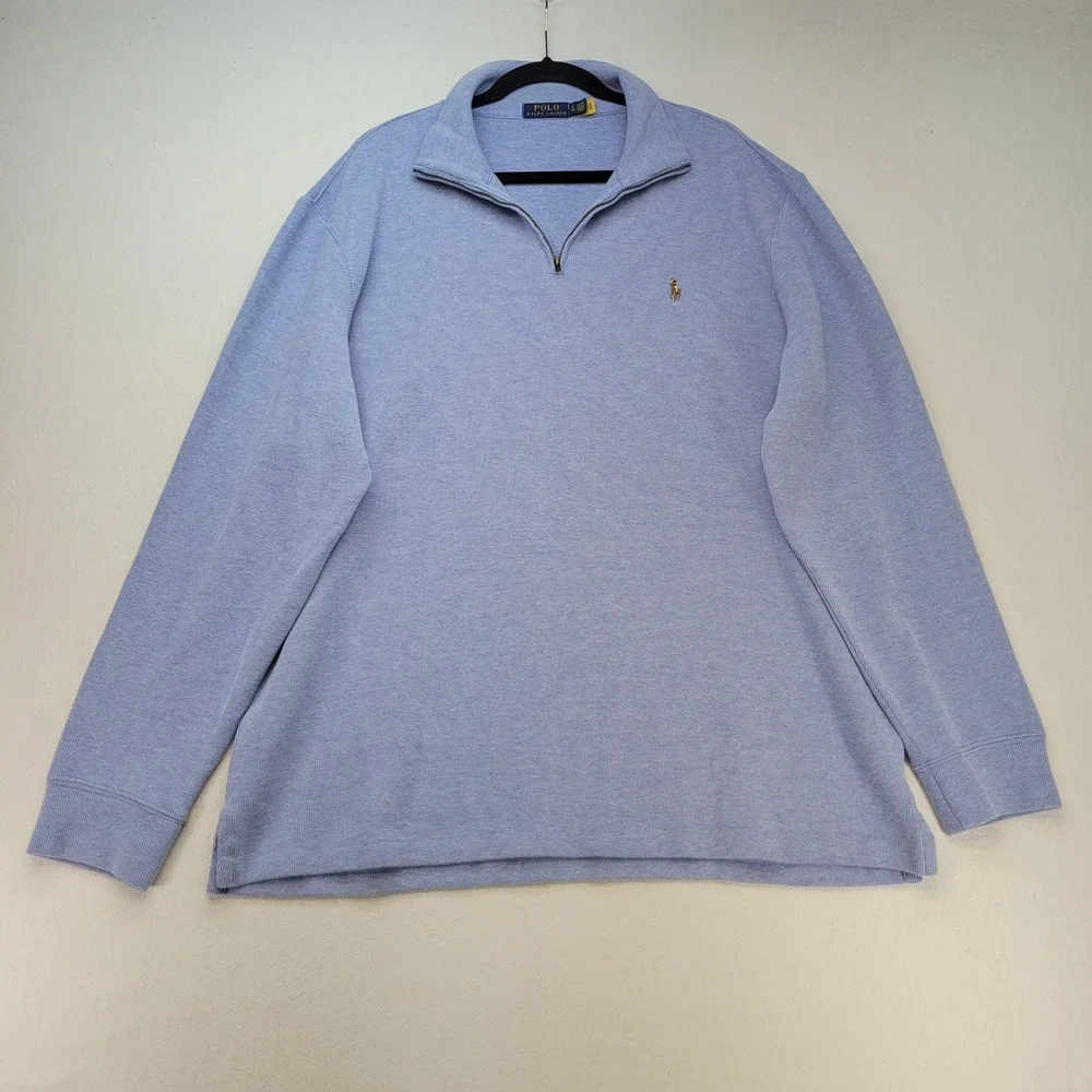 Polo Ralph Lauren Quarter‎ Zip Pullover Mens XL Blue Cotton Knit Mock Neck